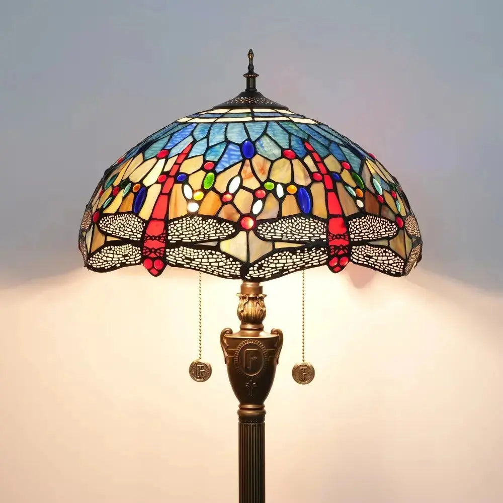 Dia40cm Stained Glass Blue Art Lampshade Tiffany Style Dragonfly Floor Lamp Classical Tiffany Lamp