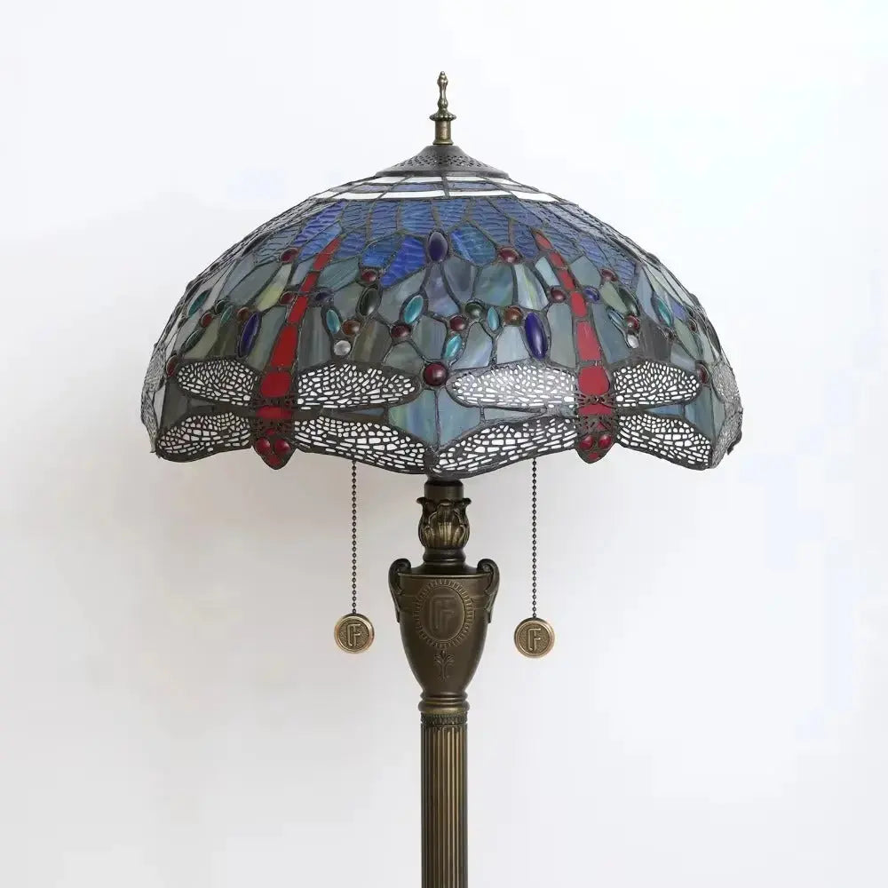 Dia40cm Stained Glass Blue Art Lampshade Tiffany Style Dragonfly Floor Lamp Classical Tiffany Lamp