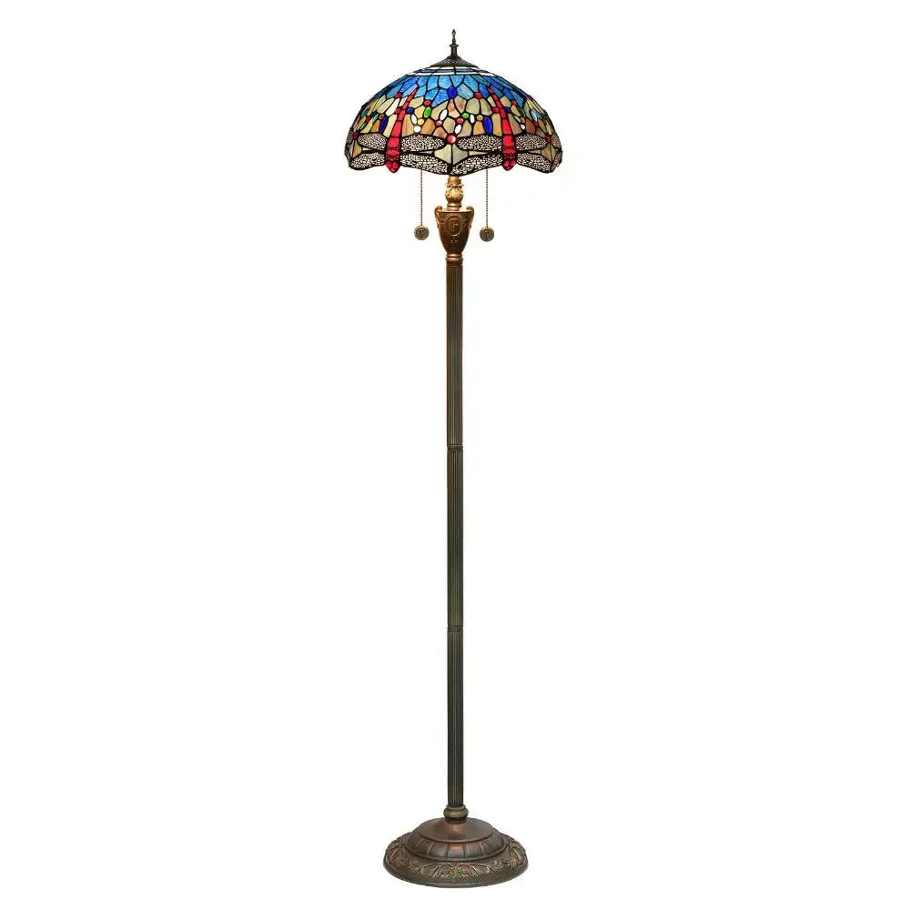 Dia40cm Stained Glass Blue Art Lampshade Tiffany Style Dragonfly Floor Lamp Classical Tiffany Lamp