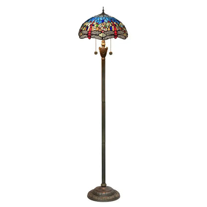 Dia40cm Stained Glass Blue Art Lampshade Tiffany Style Dragonfly Floor Lamp Classical Tiffany Lamp