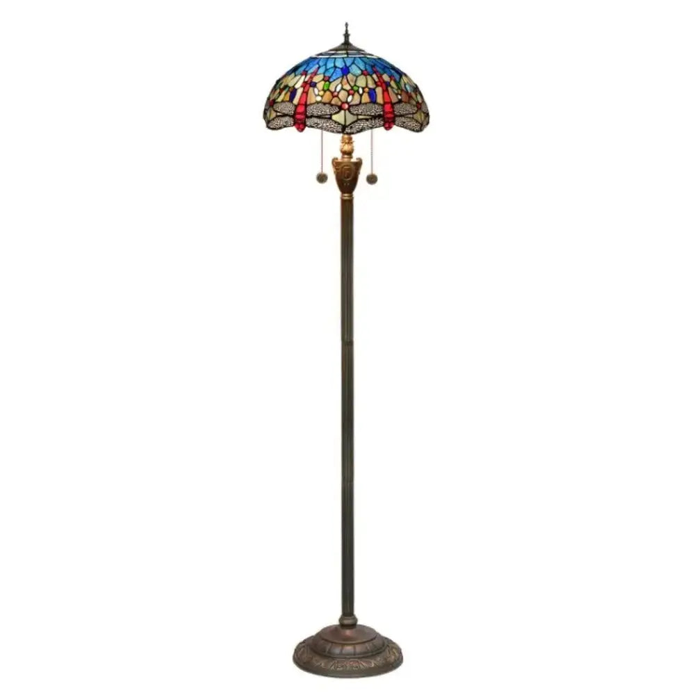 Dia40cm Stained Glass Blue Lampshade Tiffany Dragonfly Floor Lamp Classical Tiffany Lamp