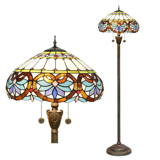 Dia40cm Stained Glass Blue Love Lampshade Handmade Vintage Tiffany Floor Lamp Classical Tiffany Lamp