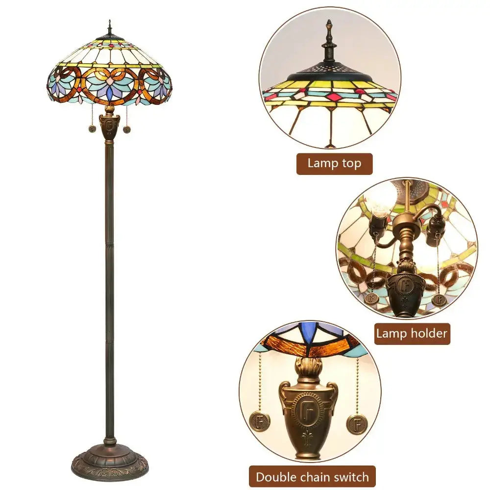 Dia40cm Stained Glass Blue Love Lampshade Handmade Vintage Tiffany Floor Lamp Classical Tiffany Lamp