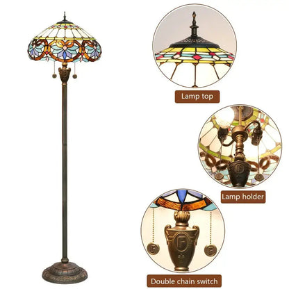 Dia40cm Stained Glass Blue Love Lampshade Handmade Vintage Tiffany Floor Lamp Classical Tiffany Lamp