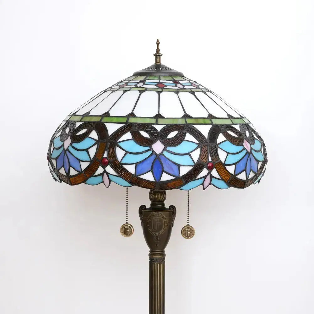 Dia40cm Stained Glass Blue Love Lampshade Handmade Vintage Tiffany Floor Lamp Classical Tiffany Lamp