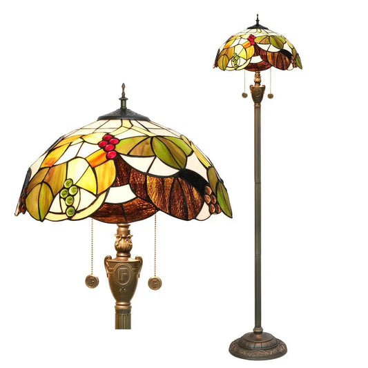 Dia40cm Stained Glass Brown Grape Lampshade Tiffany Floor Lamps for Living Room Classical Tiffany Lamp