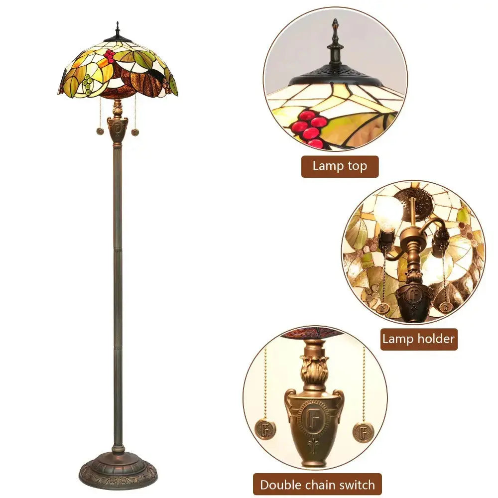 Dia40cm Stained Glass Brown Grape Lampshade Tiffany Floor Lamps for Living Room Classical Tiffany Lamp