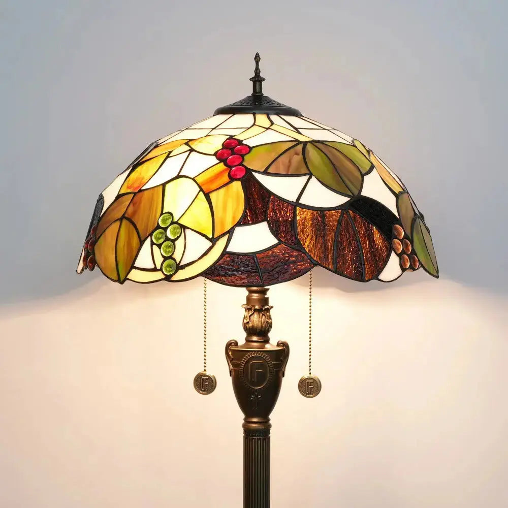 Dia40cm Stained Glass Brown Grape Lampshade Tiffany Floor Lamps for Living Room Classical Tiffany Lamp