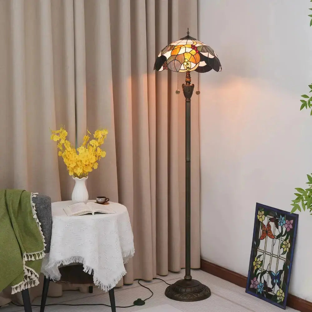 Dia40cm Stained Glass Brown Grape Lampshade Tiffany Floor Lamps for Living Room Classical Tiffany Lamp