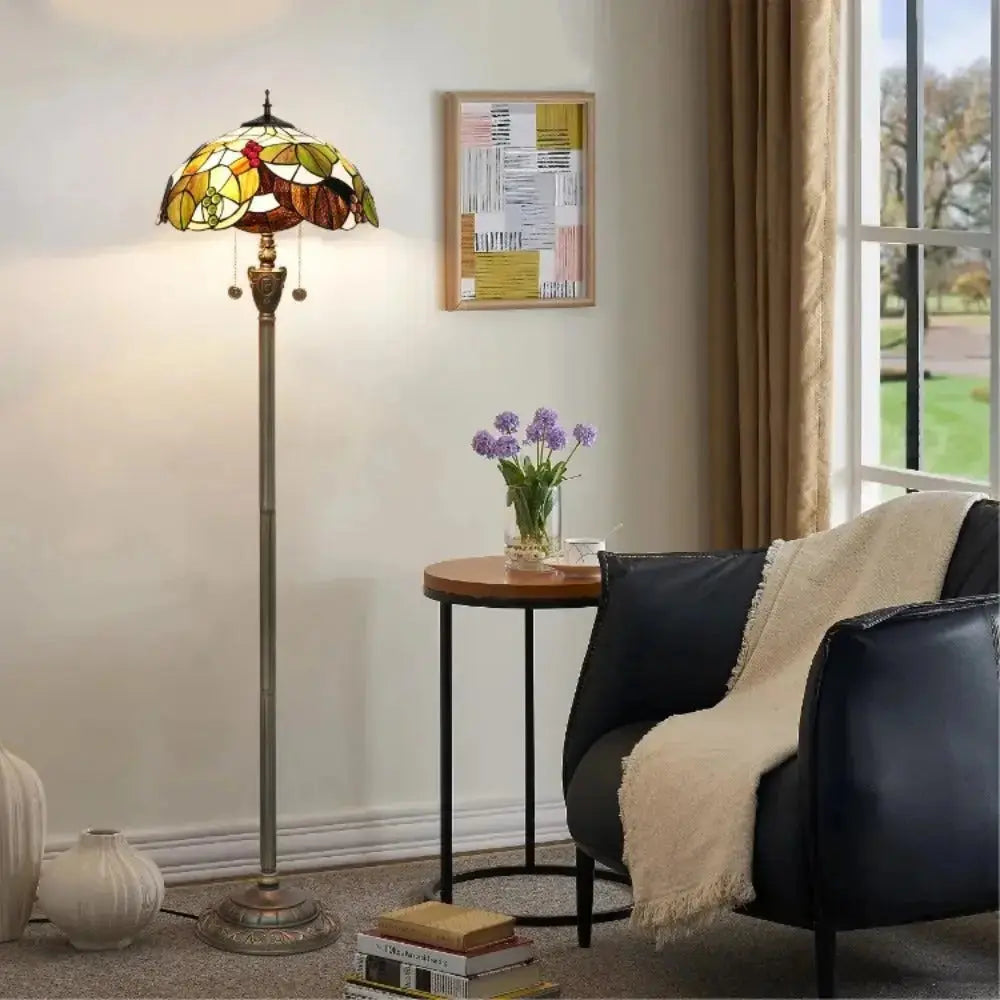 Dia40cm Stained Glass Brown Grape Lampshade Tiffany Floor Lamps for Living Room Classical Tiffany Lamp