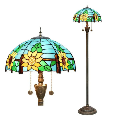 Dia40cm Stained Glass Floor Lamp Blue Sunflower Lampshade Tiffany Standard Lamp Classical Tiffany Lamp