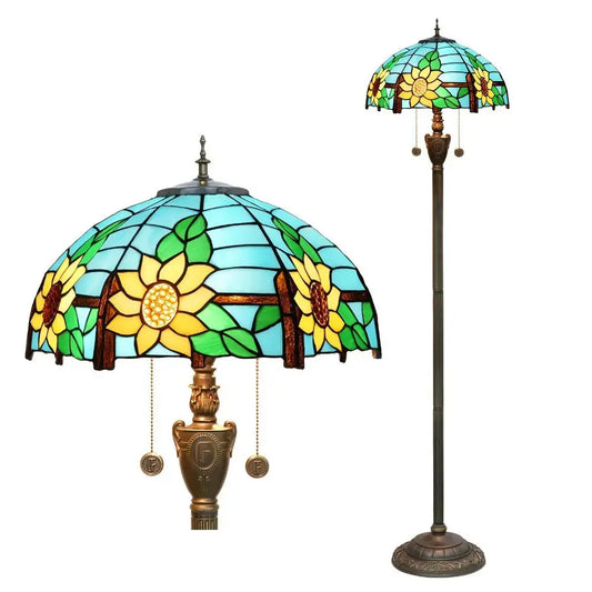 Dia40cm Stained Glass Floor Lamp Blue Sunflower Lampshade Tiffany Standard Lamp Classical Tiffany Lamp