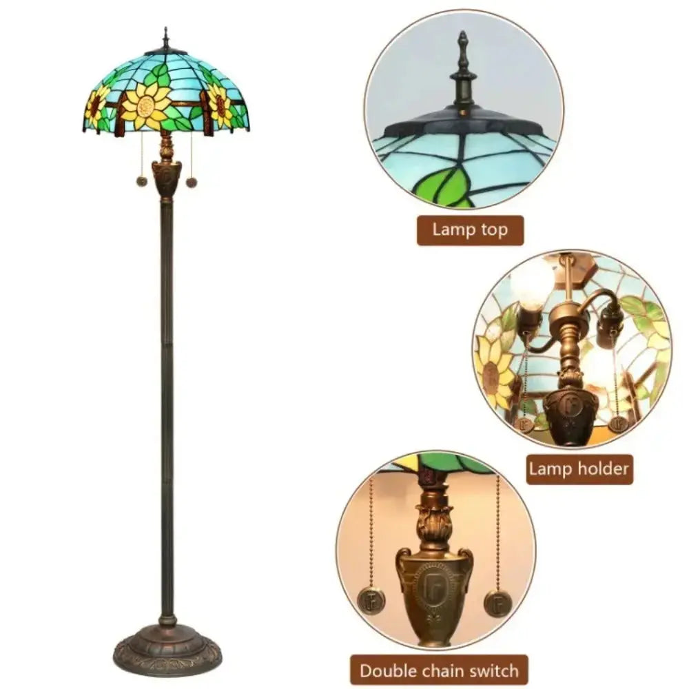 Dia40cm Stained Glass Floor Lamp Blue Sunflower Lampshade Tiffany Standard Lamp Classical Tiffany Lamp