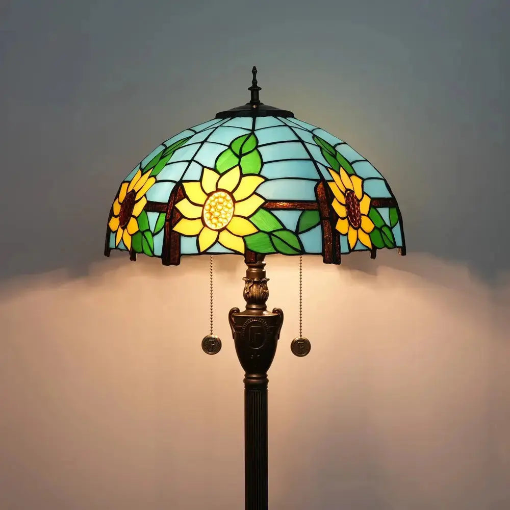 Dia40cm Stained Glass Floor Lamp Blue Sunflower Lampshade Tiffany Standard Lamp Classical Tiffany Lamp