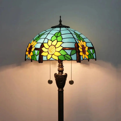 Dia40cm Stained Glass Floor Lamp Blue Sunflower Lampshade Tiffany Standard Lamp Classical Tiffany Lamp