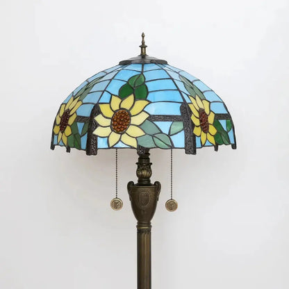 Dia40cm Stained Glass Floor Lamp Blue Sunflower Lampshade Tiffany Standard Lamp Classical Tiffany Lamp