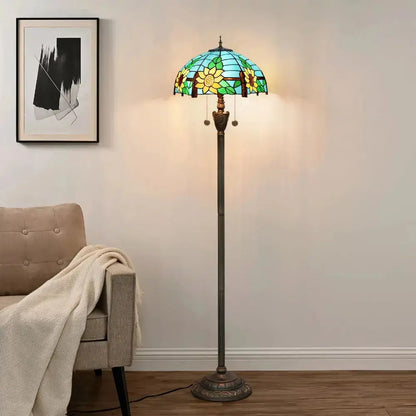 Dia40cm Stained Glass Floor Lamp Blue Sunflower Lampshade Tiffany Standard Lamp Classical Tiffany Lamp