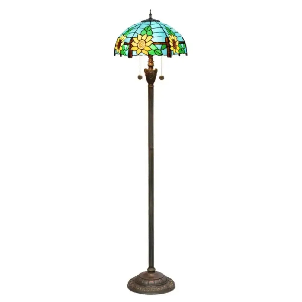 Dia40cm Stained Glass Floor Lamp Blue Sunflower Lampshade Tiffany Standard Lamp Classical Tiffany Lamp