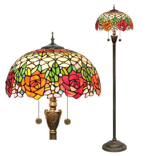 Dia40cm Stained Glass Gorgeous Rose Lampshade Tiffany Style Floor Lamps for Sale Classical Tiffany Lamp