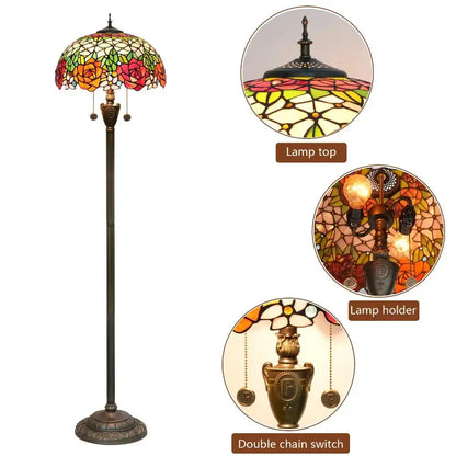 Dia40cm Stained Glass Gorgeous Rose Lampshade Tiffany Style Floor Lamps for Sale Classical Tiffany Lamp
