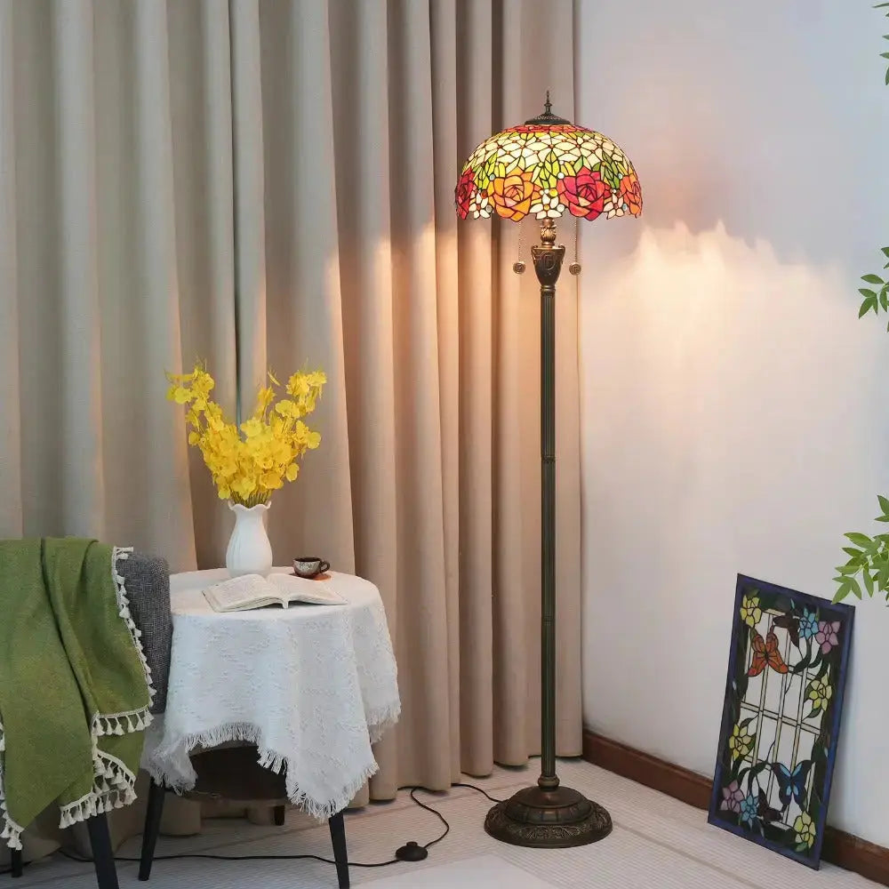 Dia40cm Stained Glass Gorgeous Rose Lampshade Tiffany Style Floor Lamps for Sale Classical Tiffany Lamp