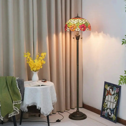 Dia40cm Stained Glass Gorgeous Rose Lampshade Tiffany Style Floor Lamps for Sale Classical Tiffany Lamp
