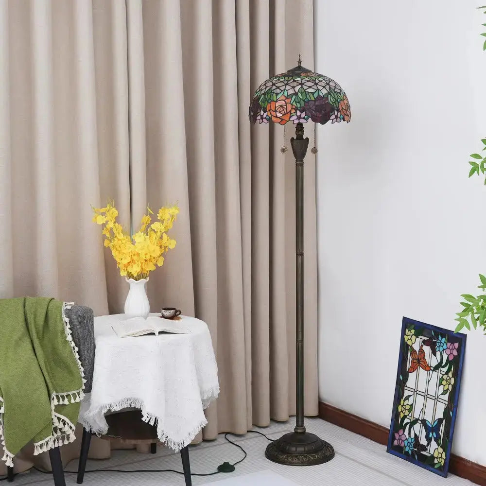 Dia40cm Stained Glass Gorgeous Rose Lampshade Tiffany Style Floor Lamps for Sale Classical Tiffany Lamp