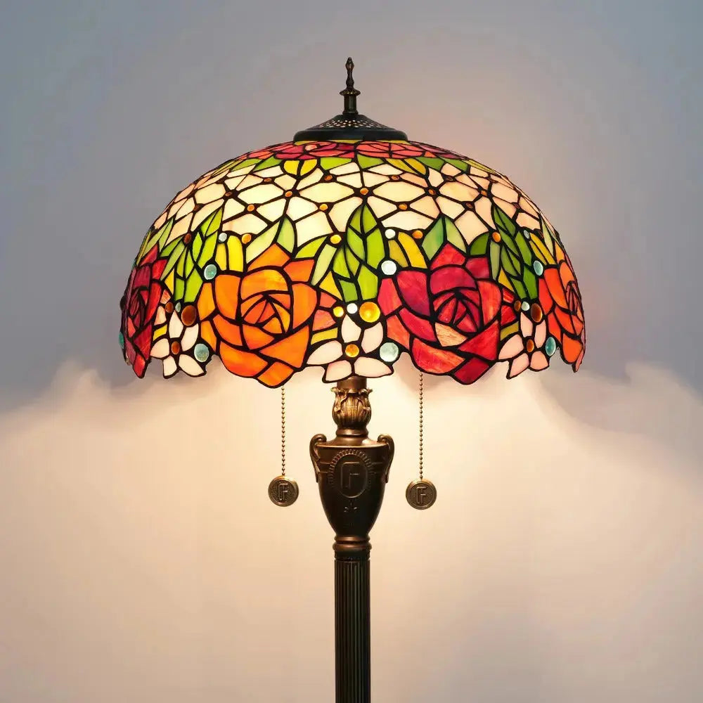 Dia40cm Stained Glass Gorgeous Rose Lampshade Tiffany Style Floor Lamps for Sale Classical Tiffany Lamp