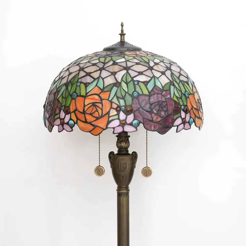 Dia40cm Stained Glass Gorgeous Rose Lampshade Tiffany Style Floor Lamps for Sale Classical Tiffany Lamp