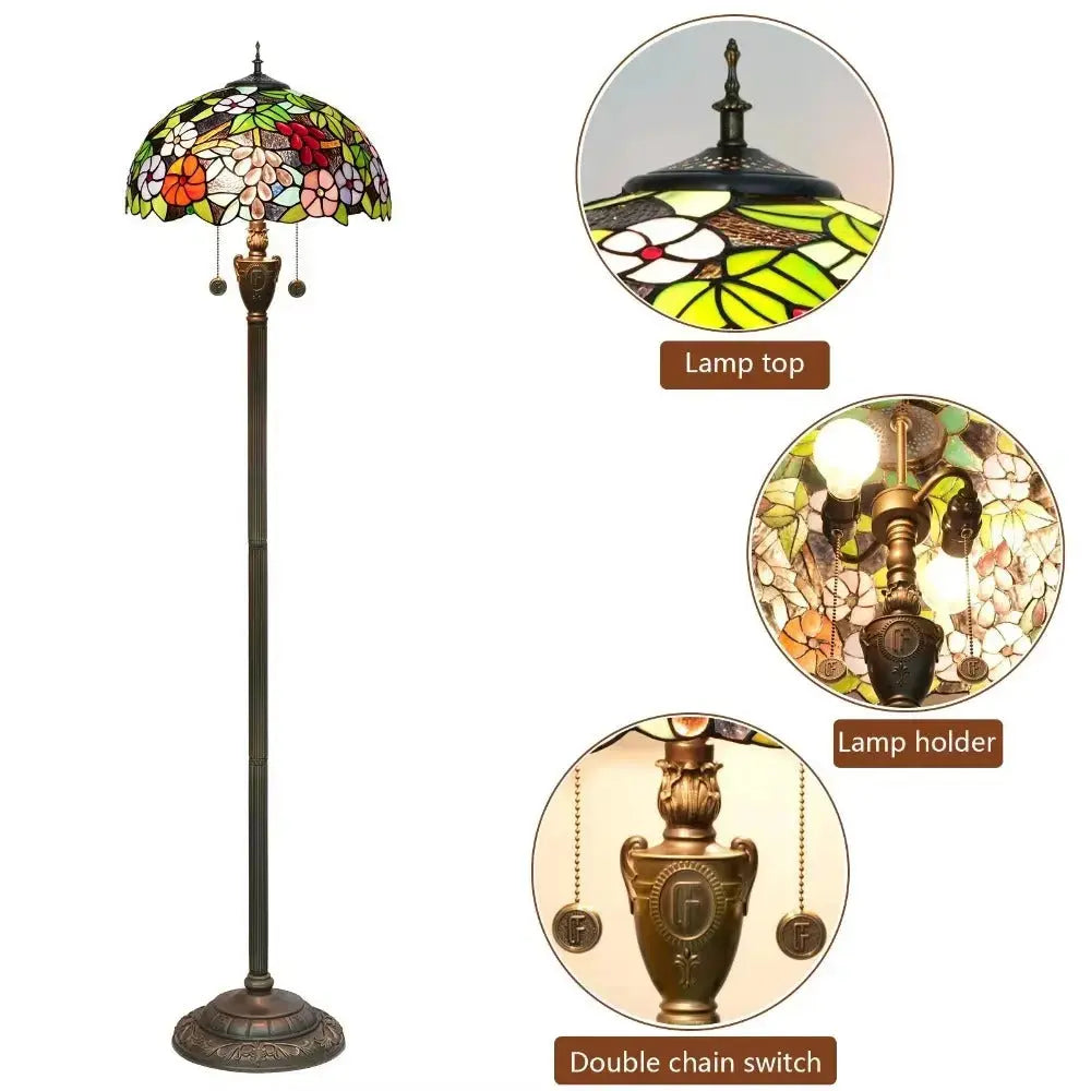 Dia40cm Grape Flower Lampshade Tiffany Stained Glass Floor Lamp Classical Tiffany Lamp