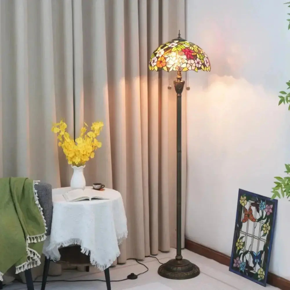Dia40cm Grape Flower Lampshade Tiffany Stained Glass Floor Lamp Classical Tiffany Lamp