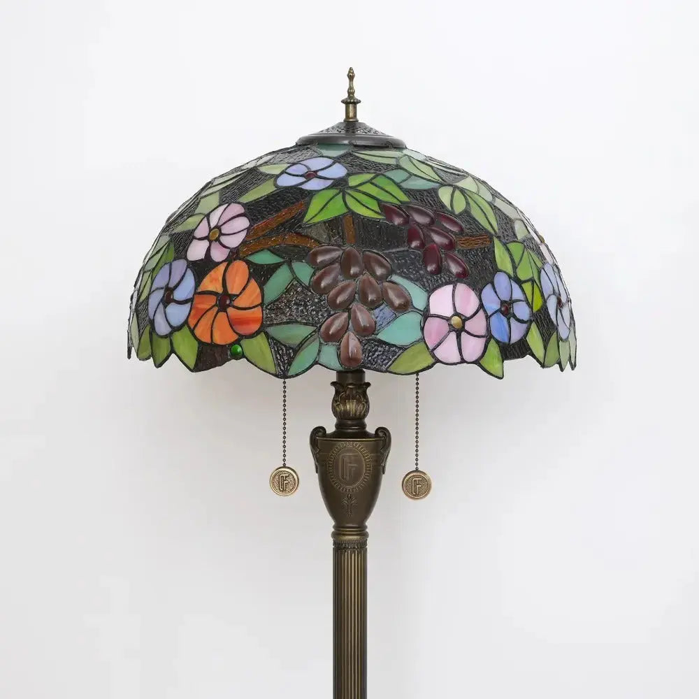 Dia40cm Stained Glass Grape Flower Lampshade Tiffany Style Standing Lamp Classical Tiffany Lamp