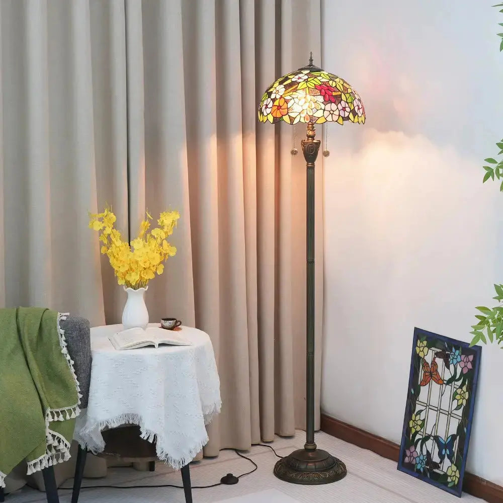 Dia40cm Stained Glass Grape Flower Lampshade Tiffany Style Standing Lamp Classical Tiffany Lamp