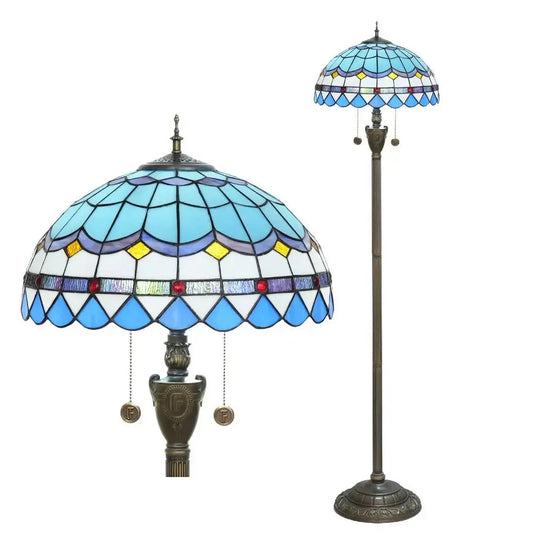 Dia40cm Stained Glass Mediterranean Sea Lampshade Blue Tiffany Floor Lamp Classical Tiffany Lamp