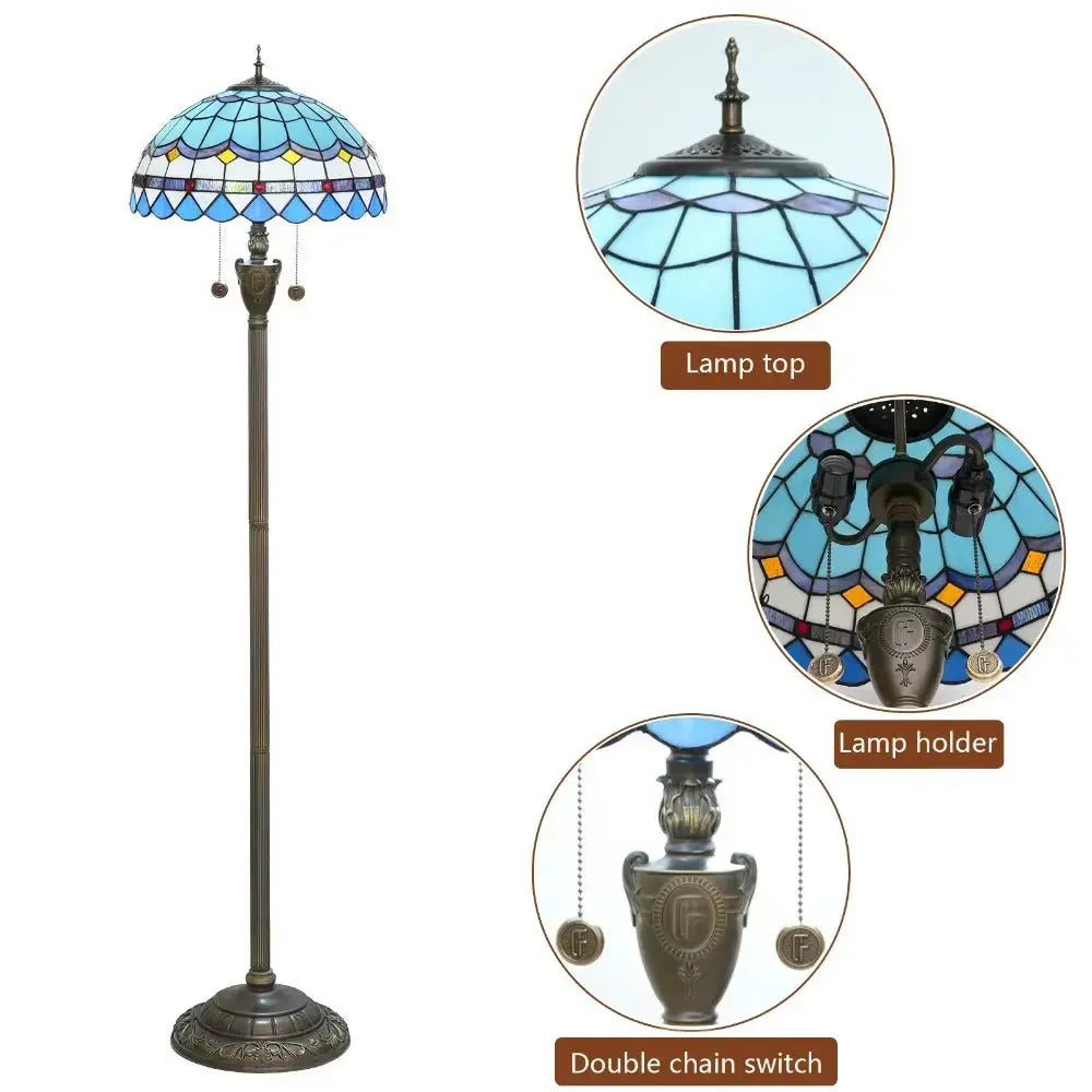Dia40cm Stained Glass Mediterranean Sea Lampshade Blue Tiffany Floor Lamp Classical Tiffany Lamp