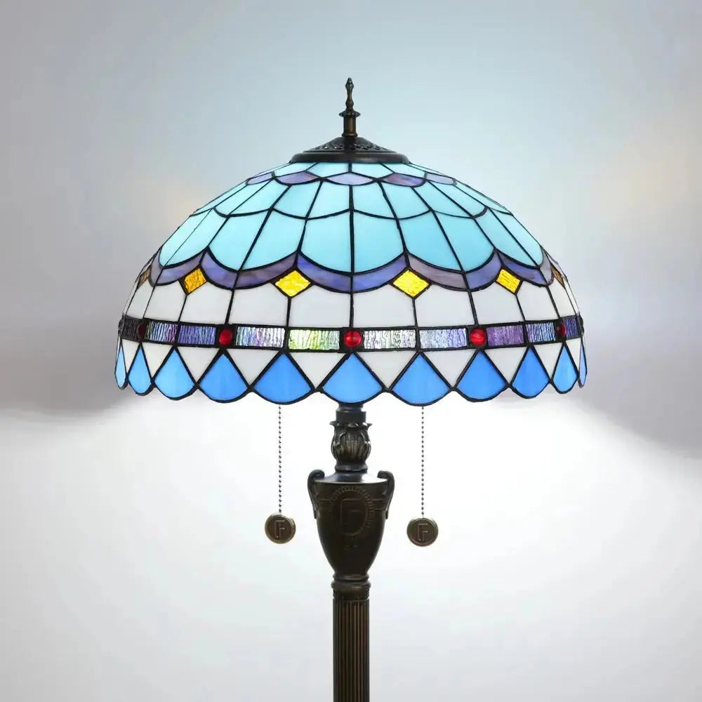 Dia40cm Stained Glass Mediterranean Sea Lampshade Blue Tiffany Floor Lamp Classical Tiffany Lamp