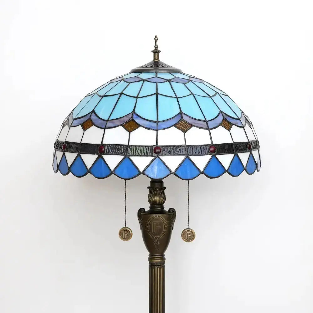 Dia40cm Stained Glass Mediterranean Sea Lampshade Blue Tiffany Floor Lamp Classical Tiffany Lamp