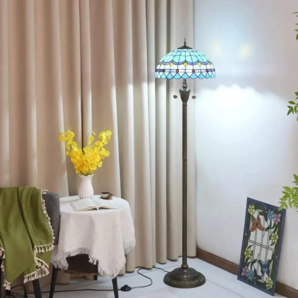 Dia40cm Stained Glass Mediterranean Sea Lampshade Blue Tiffany Floor Lamp Classical Tiffany Lamp