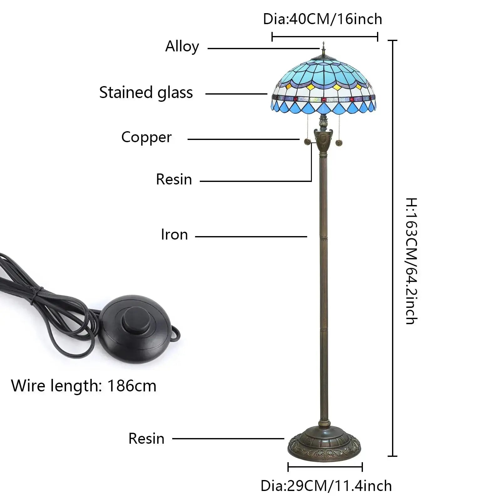 Dia40cm Stained Glass Mediterranean Sea Lampshade Blue Tiffany Floor Lamp Classical Tiffany Lamp