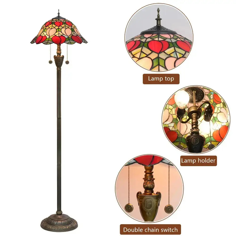 Dia40cm Pink Peach Art Lampshade Tiffany Stained Glass Floor Lamp Classical Tiffany Lamp