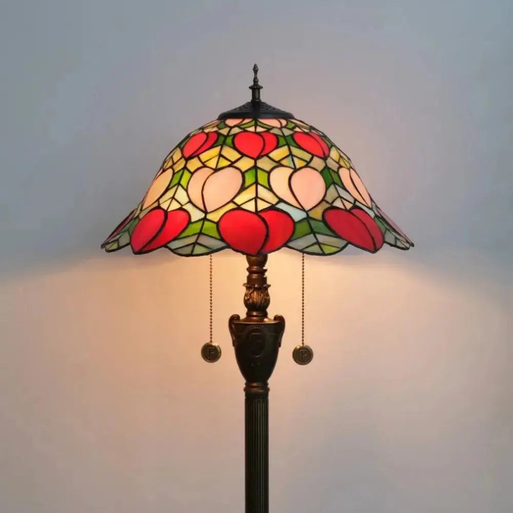 Dia40cm Pink Peach Art Lampshade Tiffany Stained Glass Floor Lamp Classical Tiffany Lamp