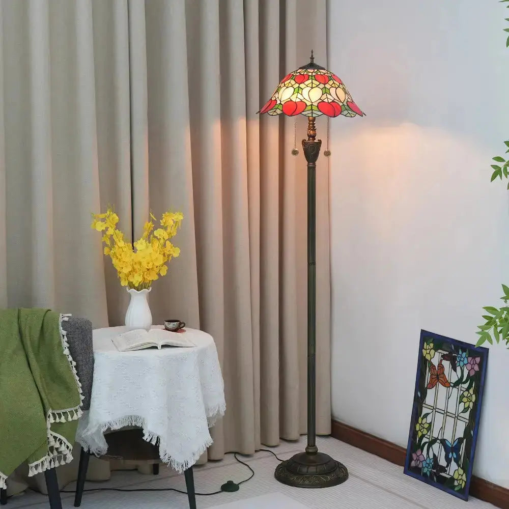 Dia40cm Pink Peach Art Lampshade Tiffany Stained Glass Floor Lamp Classical Tiffany Lamp