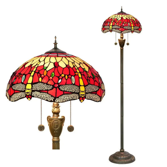 Dia40cm Stained Glass Red Dragonfly Art Lampshade Luxury Tiffany Standing Lamp Classical Tiffany Lamp