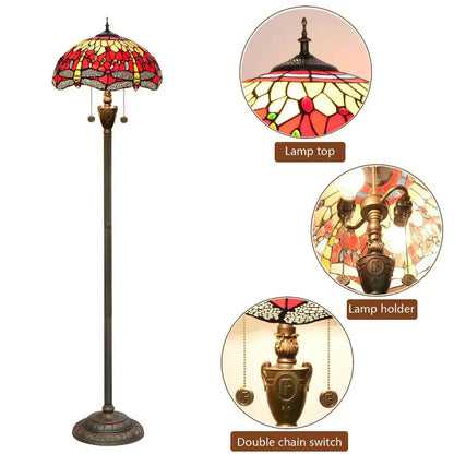 Dia40cm Stained Glass Red Dragonfly Art Lampshade Luxury Tiffany Standing Lamp Classical Tiffany Lamp