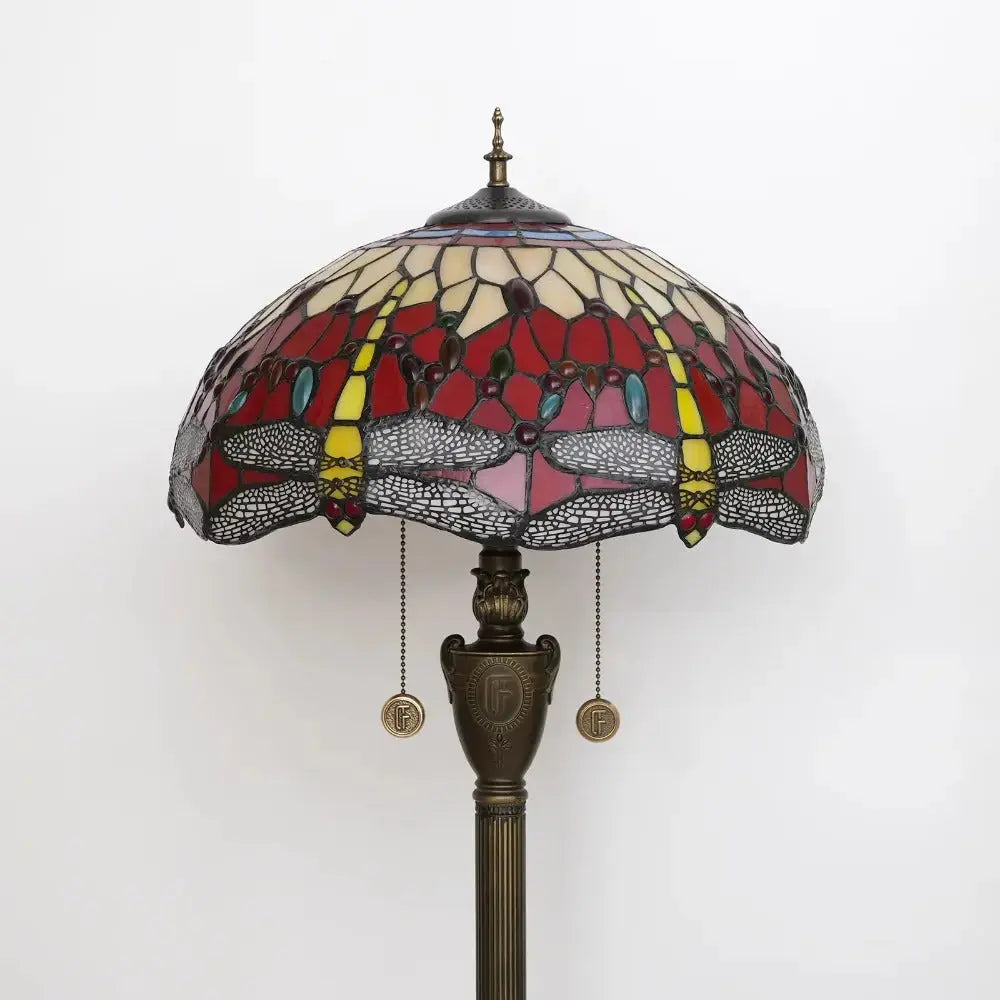 Dia40cm Stained Glass Red Dragonfly Art Lampshade Luxury Tiffany Standing Lamp Classical Tiffany Lamp