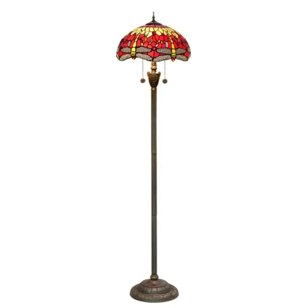 Dia40cm Stained Glass Red Dragonfly Art Lampshade Luxury Tiffany Standing Lamp Classical Tiffany Lamp
