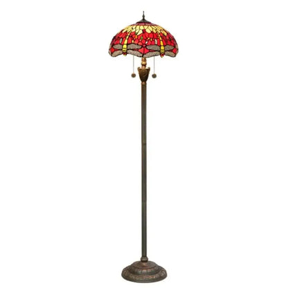 Dia40cm Stained Glass Red Dragonfly Art Lampshade Luxury Tiffany Standing Lamp Classical Tiffany Lamp