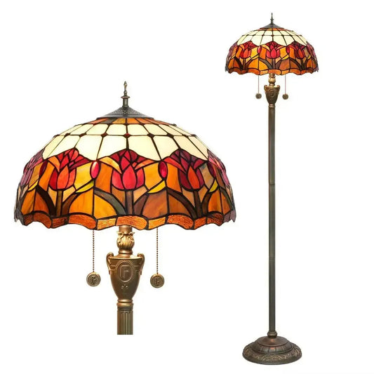 Dia40cm Red Tulip Art Lampshade Tiffany Stained Glass Floor Lamp Classical Tiffany Lamp