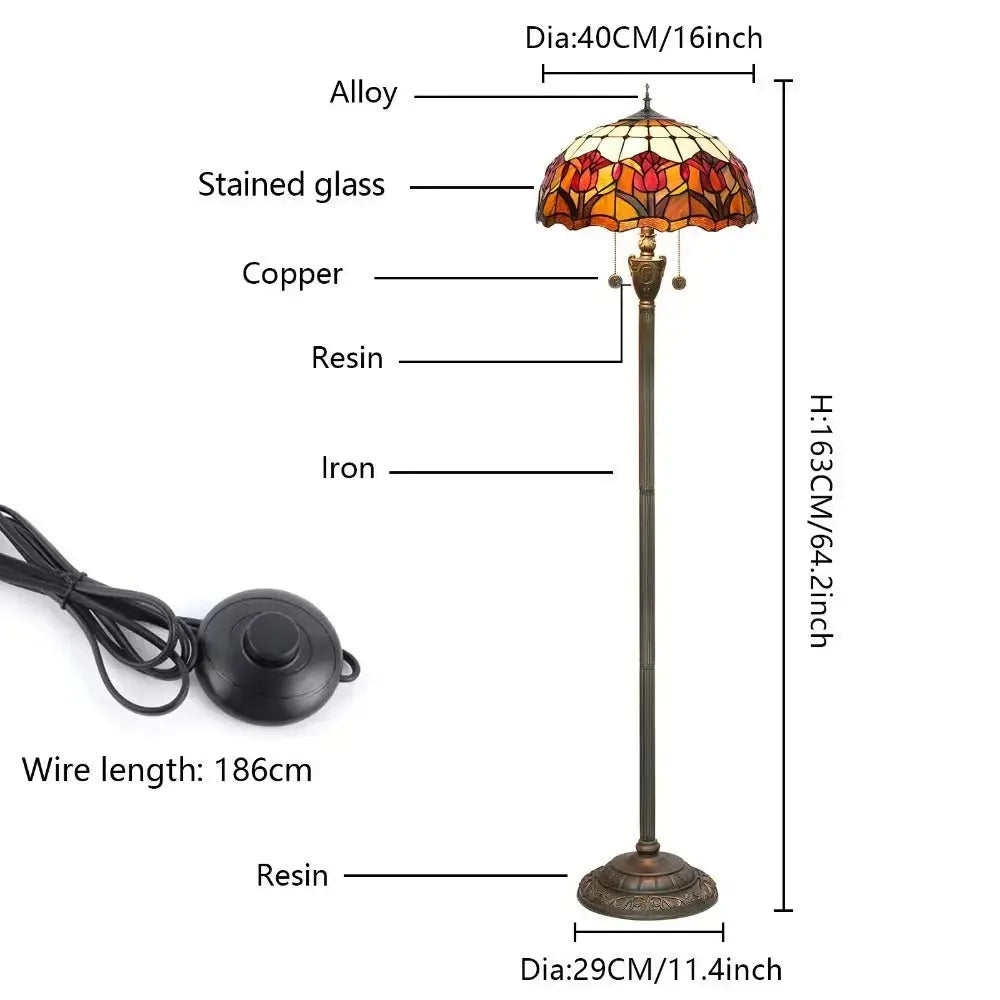 Dia40cm Red Tulip Art Lampshade Tiffany Stained Glass Floor Lamp Classical Tiffany Lamp