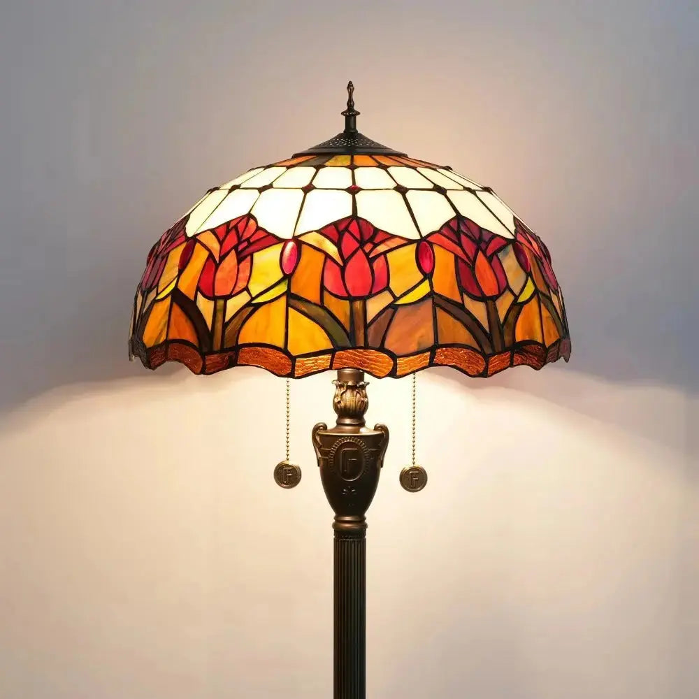 Dia40cm Red Tulip Art Lampshade Tiffany Stained Glass Floor Lamp Classical Tiffany Lamp